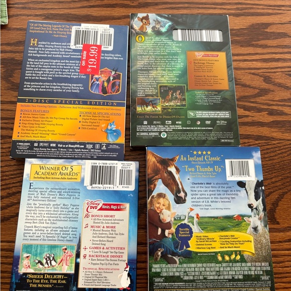 New 4 Kids DVDs Mary Poppins Bambi Sleeping Beauty Charlotte’s Web - Picture 2 of 10